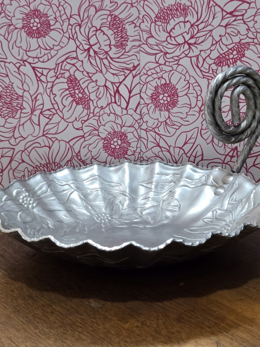 Vintage Harmony House Canada Floral Aluminum Serving Dish/ Basket With Handle